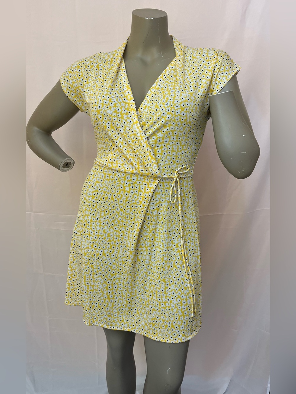 Mango Yellow Daisy Wrap Mini Dress